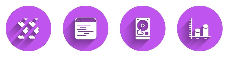 Set Data stream, Software, Hard disk drive HDD and analysis icon with long 스톡 일러스트