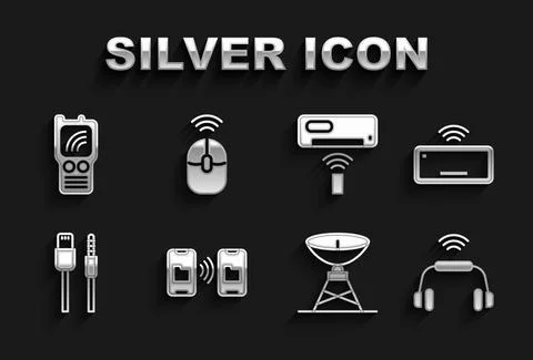 Set Data transfer and storage, Computer keyboard, Smart headphones system Stock Illustration