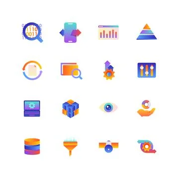Set of Data. Vector Gradient Icons. Editable Color. 48x48 Stock Illustration