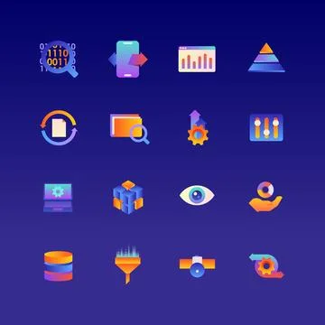 Set of Data. Vector Gradient Icons. Editable Color. 48x48 스톡 일러스트