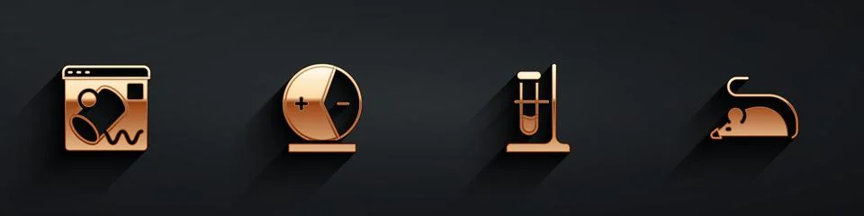 Set Data visualisation, Atom, Test tube flask stand and Experimental mouse icon Stock Illustration