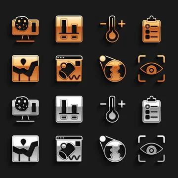 Set Data visualisation, To do list or planning, Eye scan, Earth globe, Graph Stock Illustration