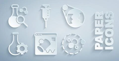 Set Data visualisation, Earth globe, Test tube, Atom, Syringe and icon. Vector Stock Illustration