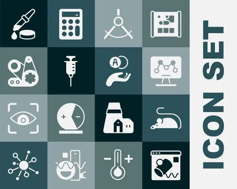 Set Data visualisation, Experimental mouse, Genetic engineering, Drawing compass Illustrazione stock