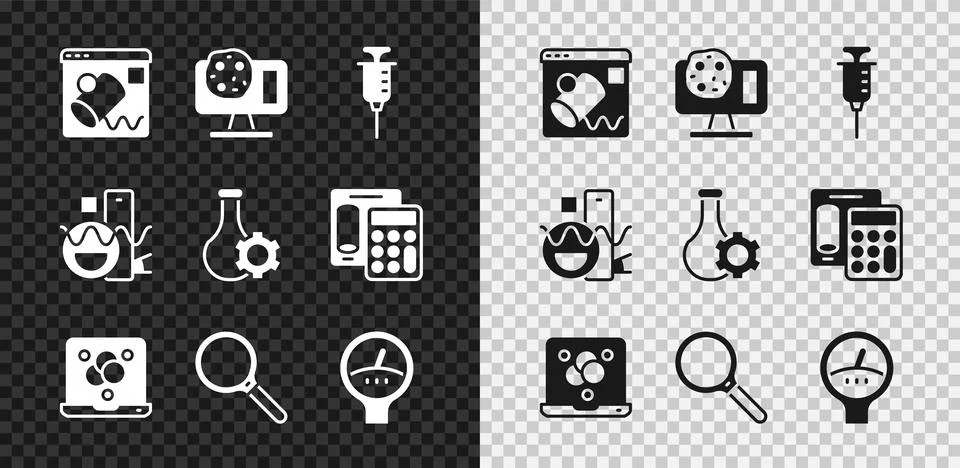 Set Data visualisation, Genetic engineering, Syringe, Chemical formula Illustrazione stock