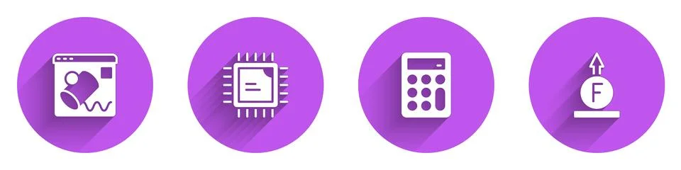 Set Data visualisation, Processor CPU, Calculator and Force of physic formula Illustrazione stock