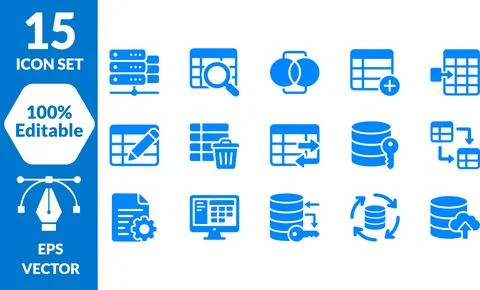 Set of Database Management Icons Illustrating SQL Data Operations and Conne.. Stock-Illustration