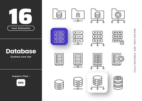 Set of database outline icon set, elated to data exchange, traffic, files, .. Stock Illustration
