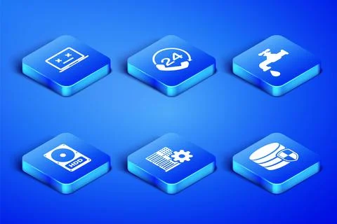 Set Database protection, Dead laptop, Server setting, Hard disk drive HDD, Te Stockillustratie