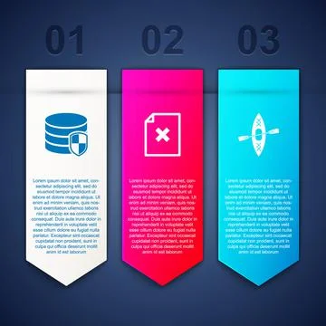 Set Database protection, Delete file document and Kayak and paddle. Business Stock Illustration