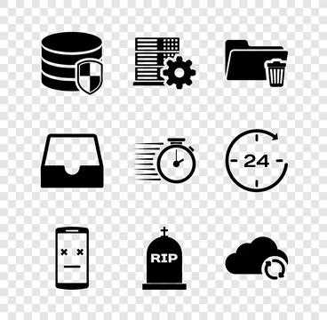 Set Database protection, Server setting, Delete folder, Dead mobile, Tombstone Stock Illustration