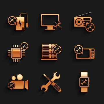 Set Database server service, Crossed screwdriver and wrench, Smartwatch イラスト素材