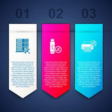 Set Database server service, USB flash drive and Printer. Business infographic Stock Illustration