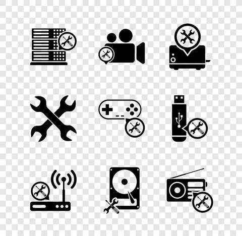 Set Database server service, Video camera, Toaster, Router wi-fi, Hard disk イラスト素材