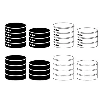 Set of Database storage icon, internet network server cloud data symbol, conn Illustrazione stock