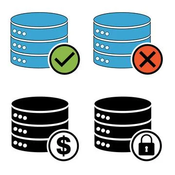 Set of Database storage icon, internet network server cloud data symbol, conn Illustrazione stock