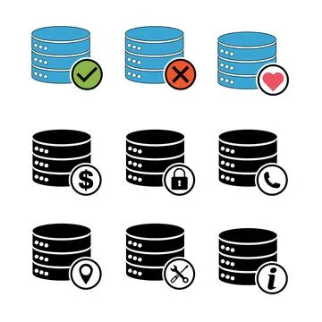 Set of Database storage icon, internet network server cloud data symbol, conn Stock Illustration