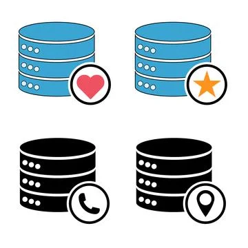 Set of Database storage icon, internet network server cloud data symbol, conn Stock Illustration