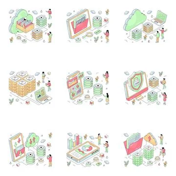 Set of Dataserver Isometric Illustrations Stock Illustration