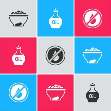 Set Date fruit in bowl, Essential oil bottle and No water icon. Vector 库存插图