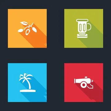 Set Date fruit, Medieval goblet, Tropical palm tree and Ramadan cannon icon Stock Illustration