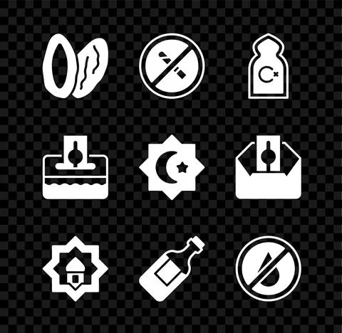 Set Date fruit, No Smoking, Muslim Mosque, Bottle of water, Donate or pay your Stock Illustration
