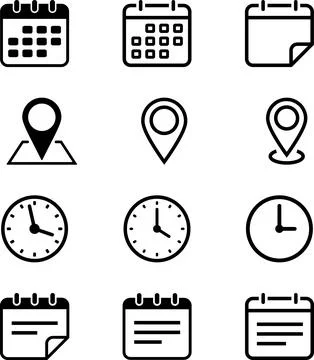 Set of Date, Place, Time and Note vector icons for business card or web desig Stock Illustration