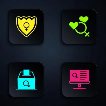 Set Dating app, Gender shield, Female, vote right and gender. Black square bu Stock Illustration
