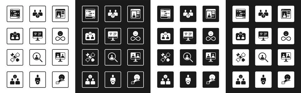 Set Dating app online, Computer monitor screen, Friends forever, Chat messages Stock-Illustration