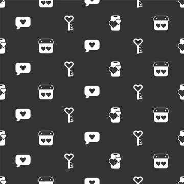 Set Dating app online mobile, Calendar with heart, Heart speech bubble and Key イラスト素材