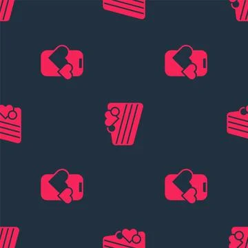 Set Dating app online mobile and Wedding cake on seamless pattern. Vector Illustrazione stock