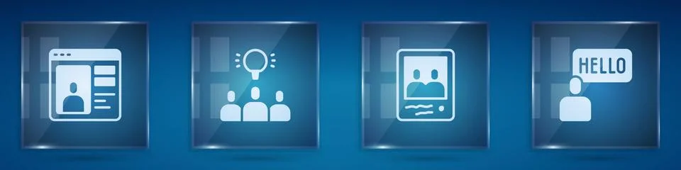 Set Dating app online, Project team base, Family photo and Acquaintance. Square Illustrazione stock