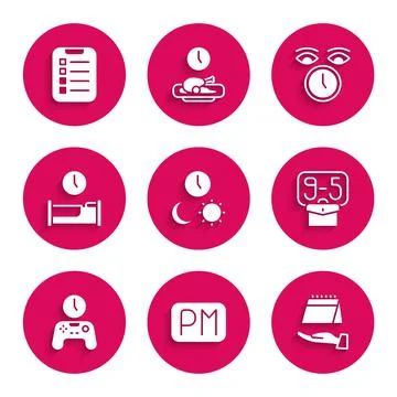 Set Day and night with time, Calendar, From 9, Gamepad of, Time to sleep, Clock Stock Illustration