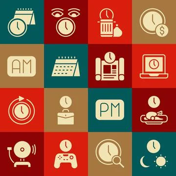 Set Day and night with time, Food, Laptop, Waste of, Calendar, Morning, clock イラスト素材