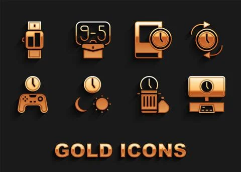 Set Day and night with time, Clock arrow, Smart Tv, Waste of, Gamepad, Time.. Stock Illustration