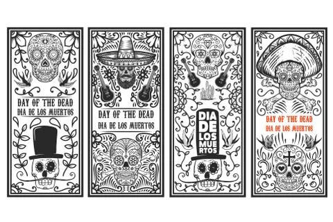 Set of Day of the dead (Dia de los muertos) flyer templates. Design element f Stock Illustration