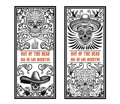 Set of Day of the dead (Dia de los muertos) flyer templates. Design element f Stock Illustration
