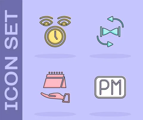 Set Day time, Clock, Calendar and Old hourglass with sand icon. Vector Stock Illustration