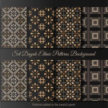 Set Dayak Ethnic Pattern Background. Indonesian batik pattern. Stock Illustration