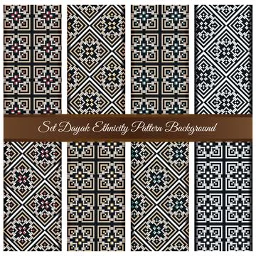 Set Dayak Ethnicity Pattern Background 스톡 일러스트
