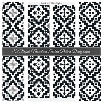 Set Dayak Nusantara Texture Pattern Background. Pixel Seamless Pattern Set. イラスト素材