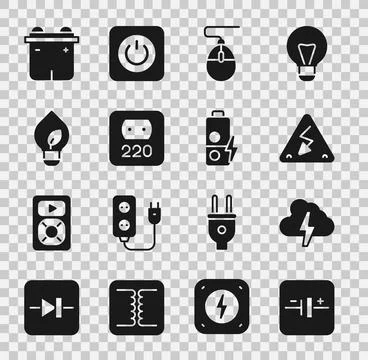 Set DC voltage source, Cloud and lightning, High, Computer mouse, Electrical Stock Illustration