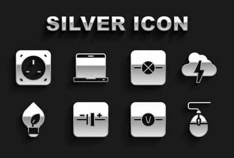 Set DC voltage source, Cloud and lightning, Computer mouse, Voltmeter, Light Stockillustratie