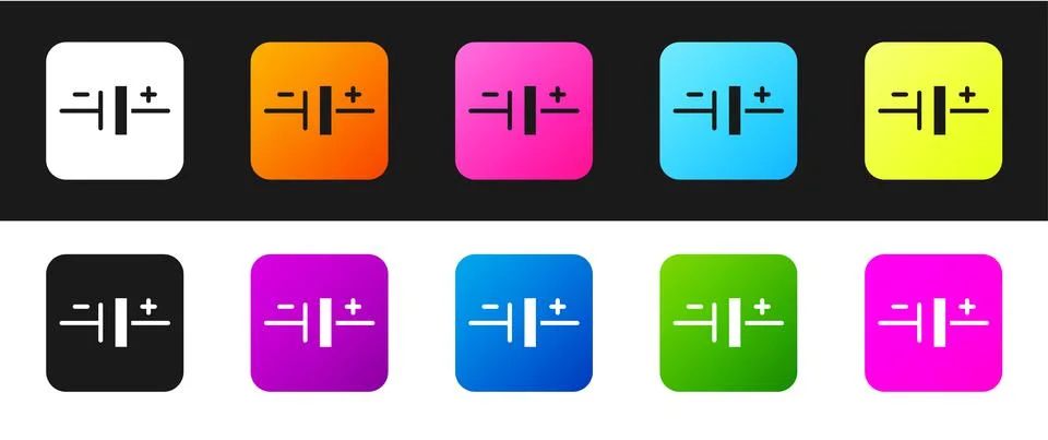 Set DC voltage source icon isolated on black and white background. Vector Illustrazione stock