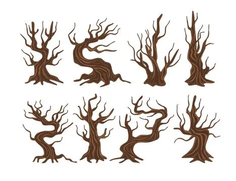 Set of dead tree collection, Bare trees silhouettes set, forest and trunk w.. Stock Illustration