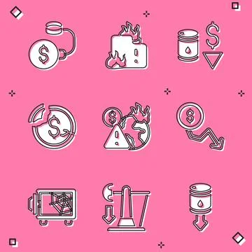 Set Debt ball chained to coin, Fire burning house, Drop crude oil price, Doll イラスト素材