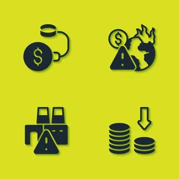 Set Debt ball chained to coin, Dollar rate decrease, Shutdown of factory and  Stock Illustration