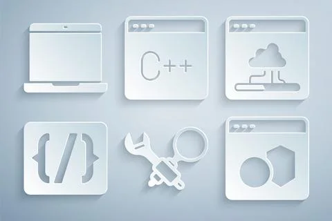 Set Debugging, Cloud technology data transfer, Programming language syntax Stock Illustration
