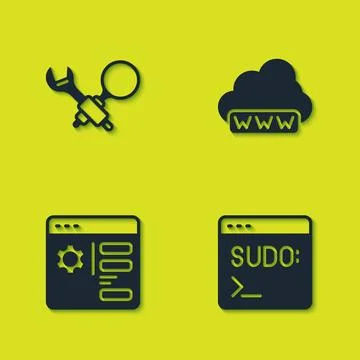 Set Debugging, Code terminal, Browser setting and Web development icon. Vecto 库存插图