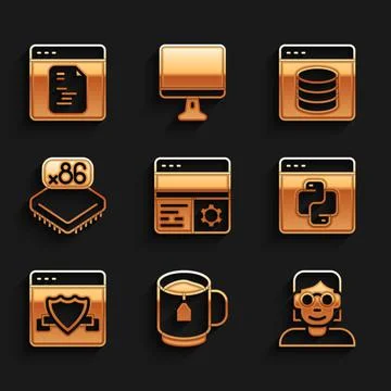 Set Debugging, Cup of tea with tea bag, Hacker or coder, Python programming Illustration